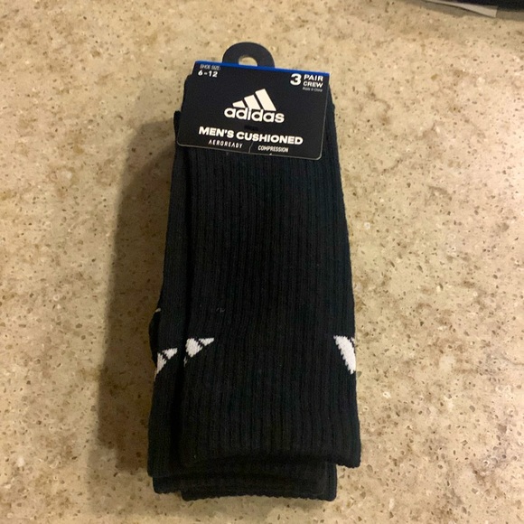 New Adidas Men’s Cushioned Aeroready Compression 3 Pack Crew Socks - Picture 2 of 4
